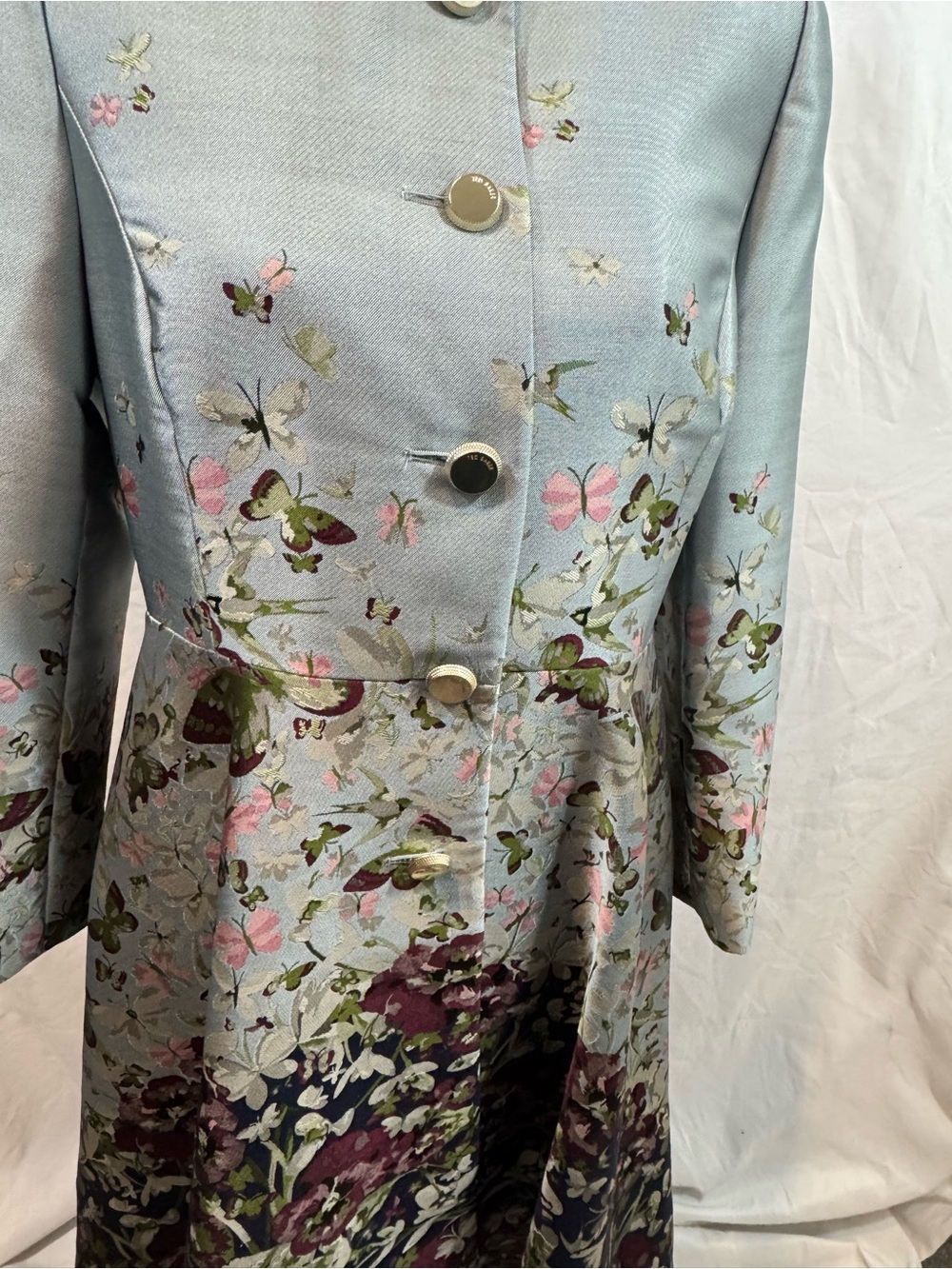 Ted Baker Powder Blue Floral Ombre Long Sleeve A-Line Dress coat 3 - Picture 5 of 11